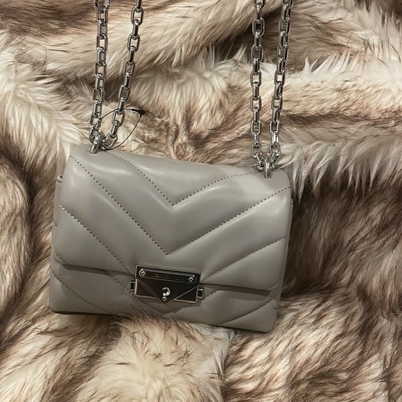 NEW NWT | Michael Kors CECE XS CHAIN CROSSBODY Gray Leather Shoulder Bag Purse - Picture 4 of 9